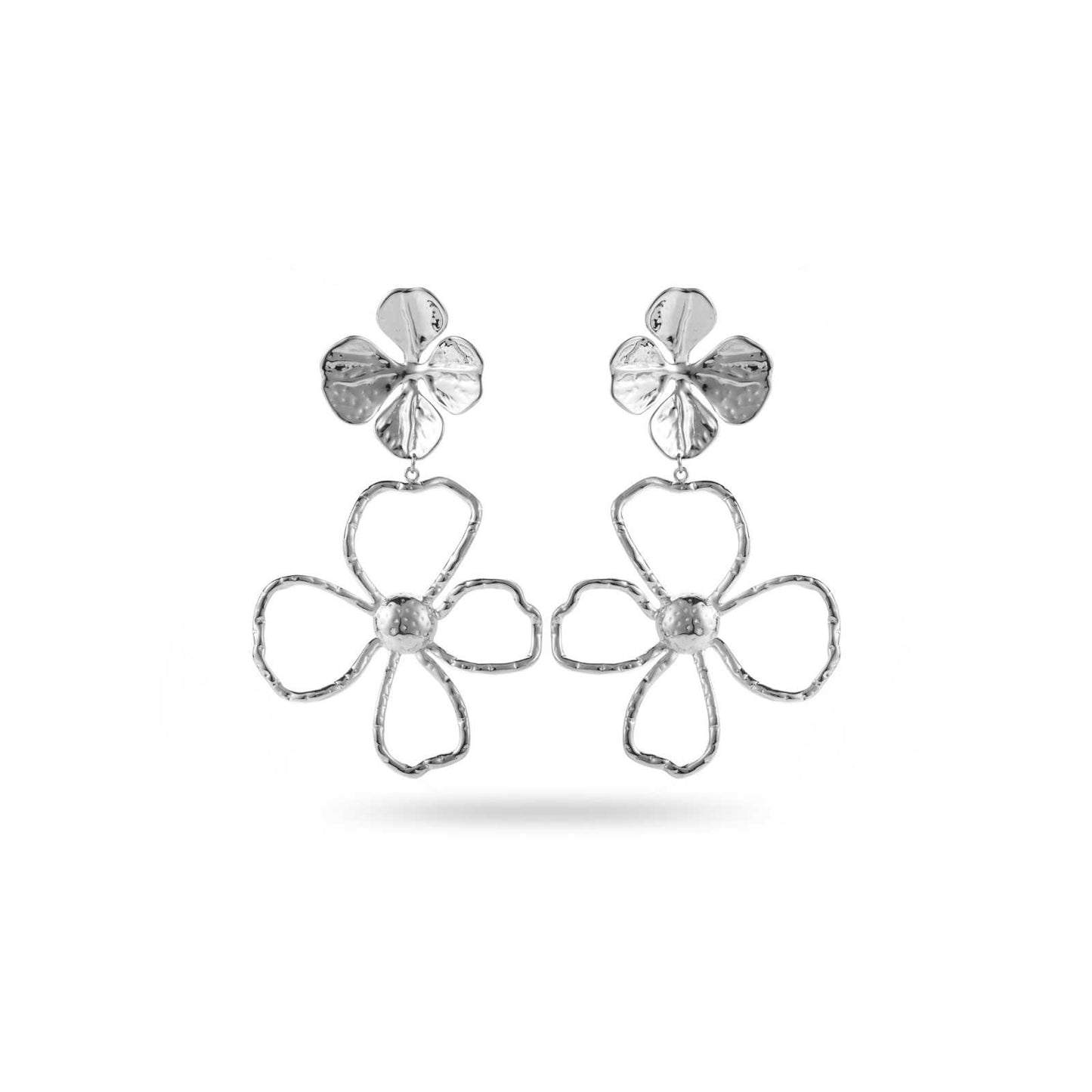 Boucles d'oreilles - Fleur - Acier inoxidable - Argenté