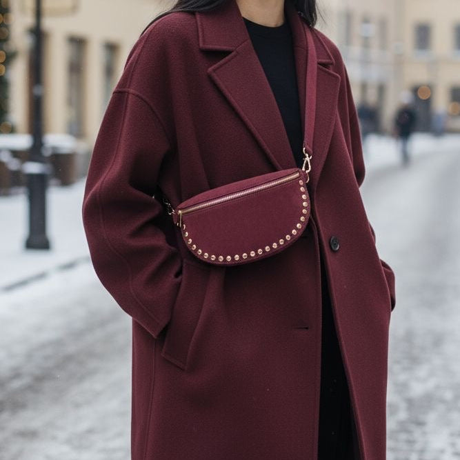 Banane cuir italien clous - bordeaux