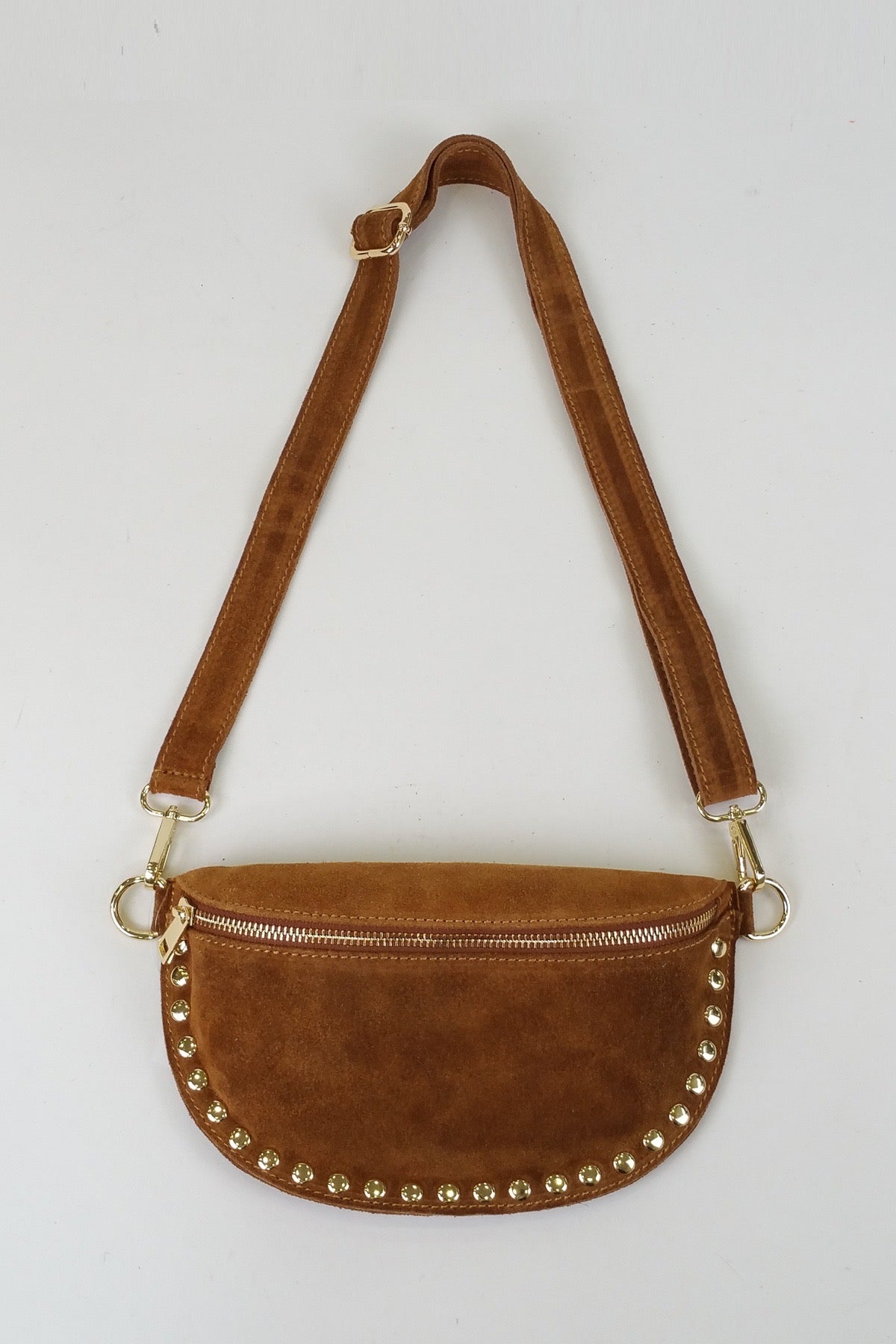 Banane cuir italien clous - camel