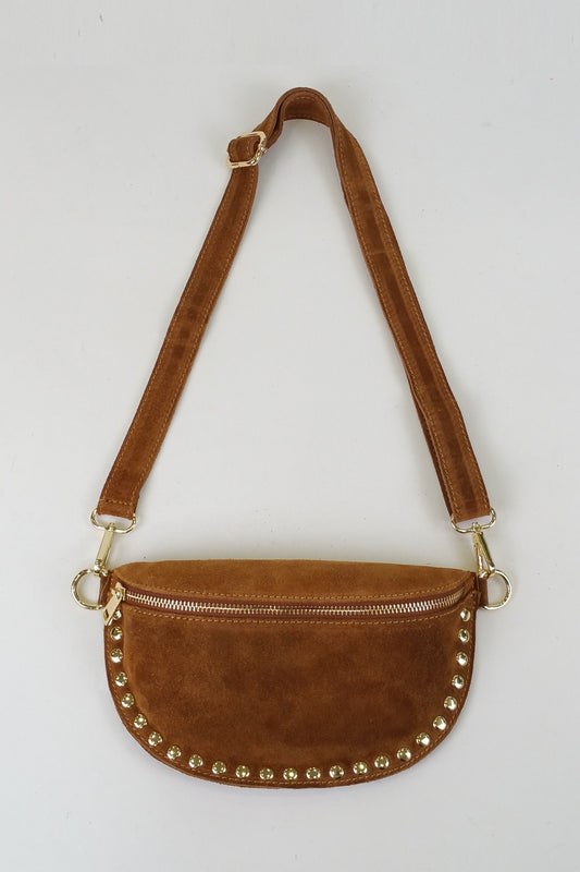 Banane cuir italien clous - camel