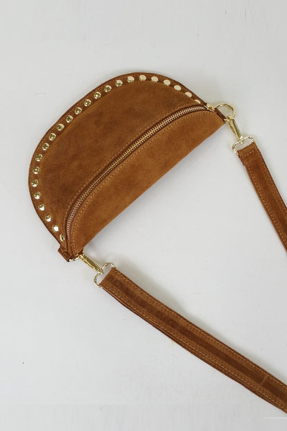 Banane cuir italien clous - camel