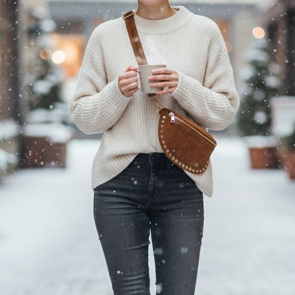 Banane cuir italien clous - camel