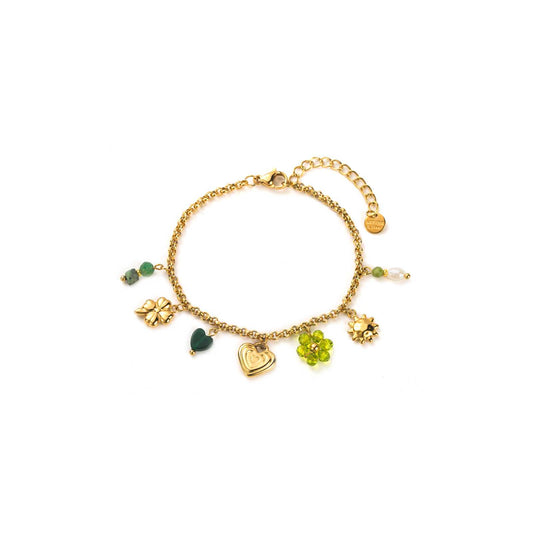 Bracelet à breloques - Acier inoxidable - Doré & Vert