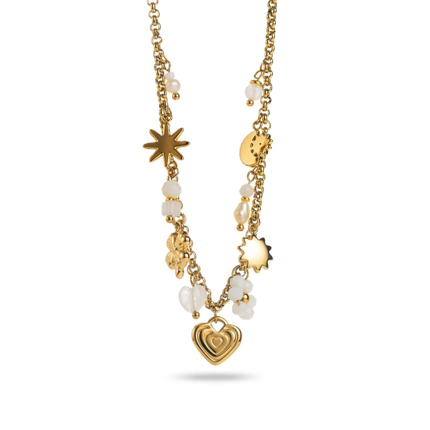 Collier à breloques - Acier inoxidable - Doré & Blanc